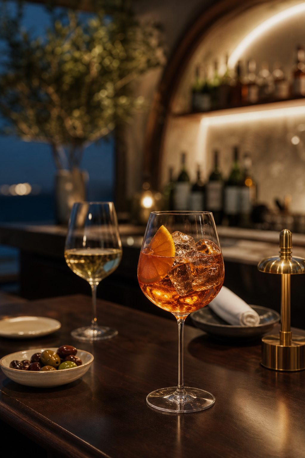 Editorial vizual koktela i vina za večernji bistro ugođaj