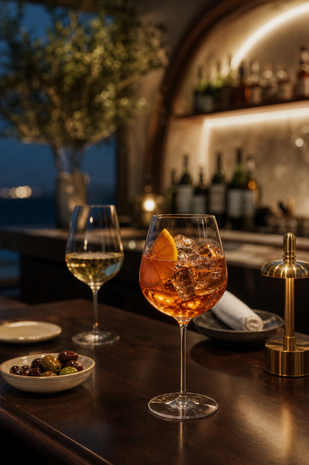 Editorial vizual koktela i vina za večernji bistro ugođaj